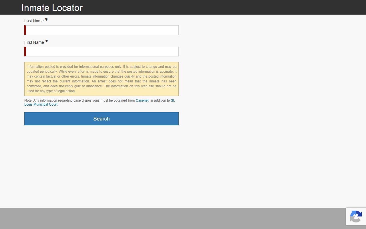 St. Louis County inmate population jail roster locator search form