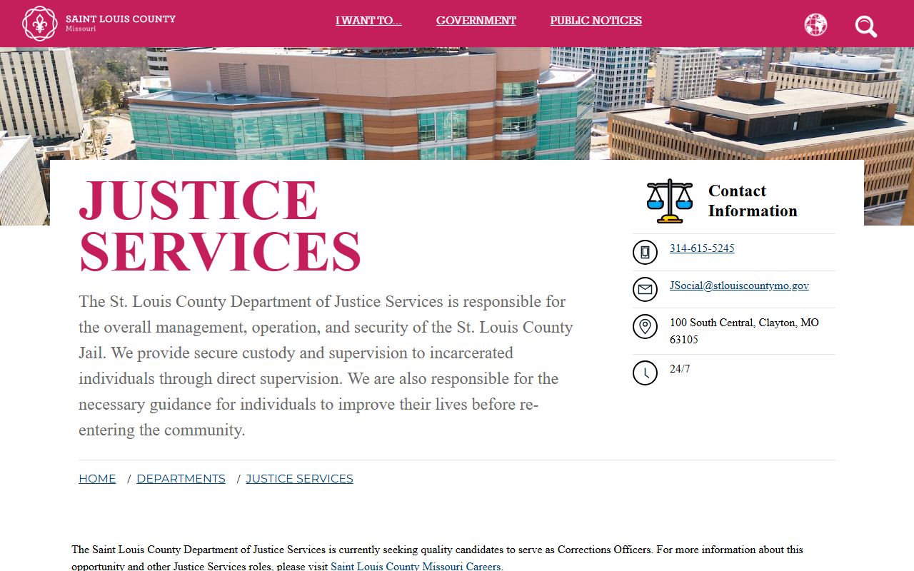 St. Louis County Justice Center Justice Services inmate records source